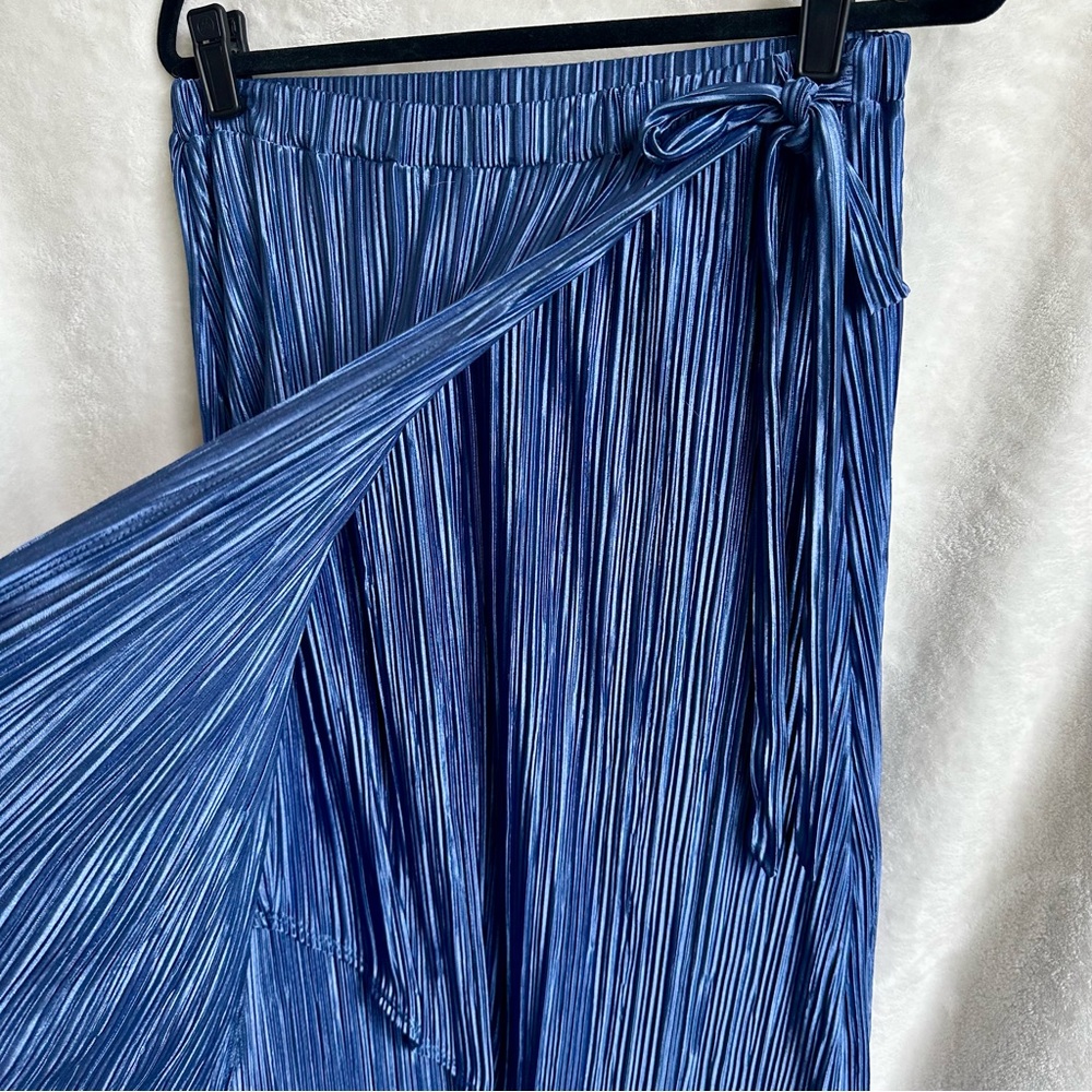 ASOS Green Envelope Blue Pleated Envelope Tulip Hem Faux Wrap Skirt‎ Size Large - Picture 2 of 5